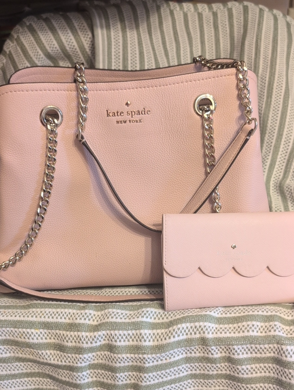 kate spade Pink Pebbled Leather Chain-Handle Tote with Matching Wallet